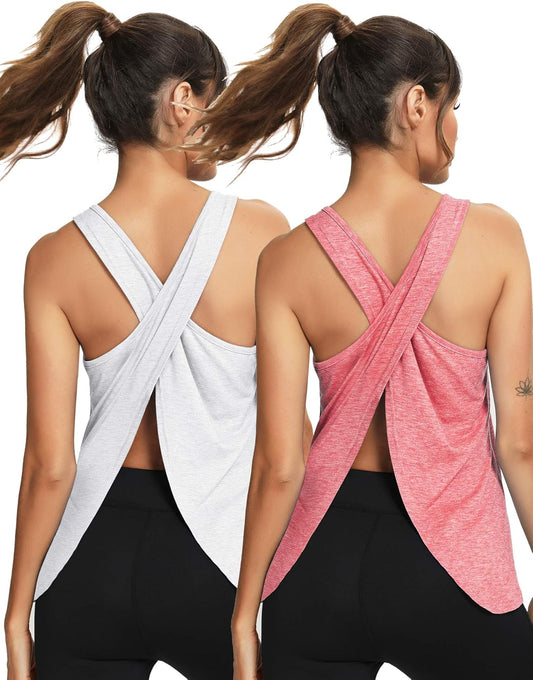 Women's Backless Workout Tank Tops - Stylish Tie Back Yoga Shirts for Activewear (1-3 Pack)